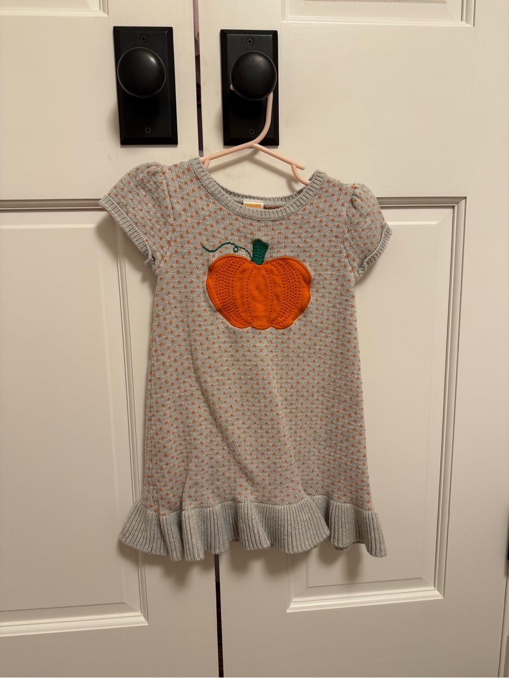 Gymboree Light Gray Sweater Dress with Orange Pumpkin Applique